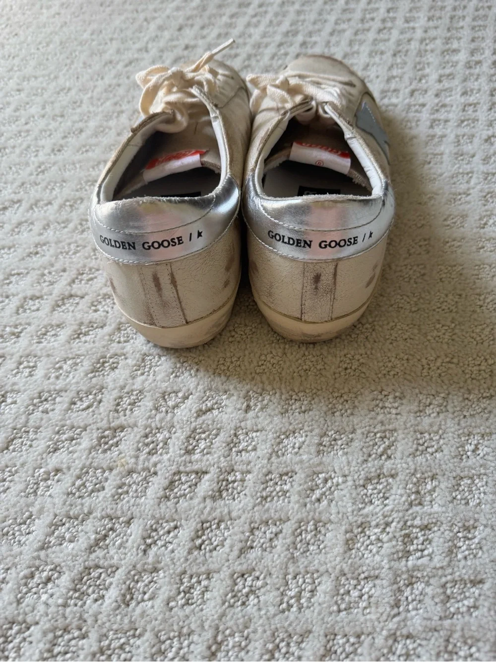 Golden Goose Kids Cream Leather Sneakers with Blue Star Accents